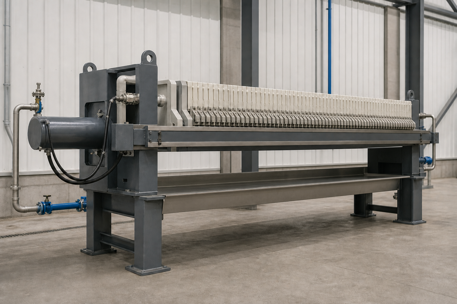 Generic side-bar chamber filter press with one closed plate pack and open cake-discharge clearance